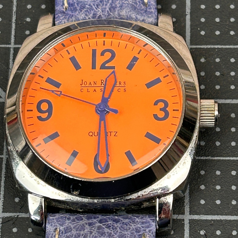 Joan‎ Rivers Classics Quartz Orange Dial Watch Blue Leather Strap